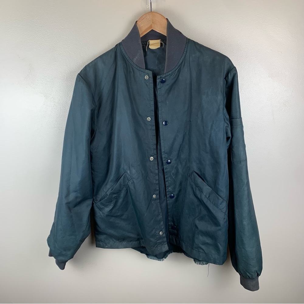 True Vintage Jacket Windbreaker Back Graphic Fire Truck  Snaps Mens M Flaws Blue - Picture 2 of 16